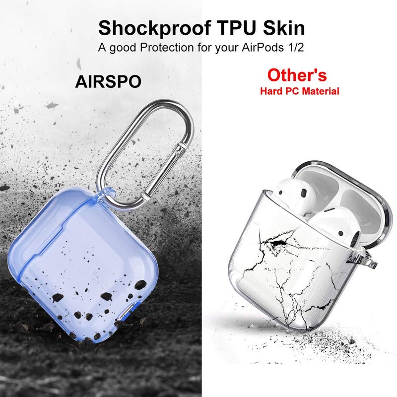 AIRSPO Airpods Case Cover, Clear Soft TPU Protective Cover Compatible with Apple AirPods 1/2 Wireless Charging Case with Keychain (Clear Blue) - Image 3